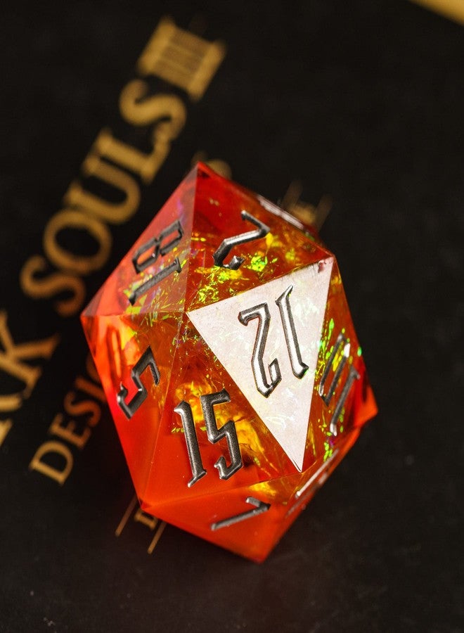Cusdie Single D20 DND Dice with Sharp Edges and Glitter Foil Inclusions, 20 Sided D&D Dice, 33mm Handcrafted, for Role Playing Game (Orange/SG) - Image 5
